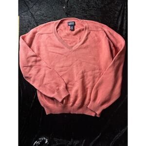 Men’s Lands’ End Drifter Sweater Large Coral Cotton Pullover